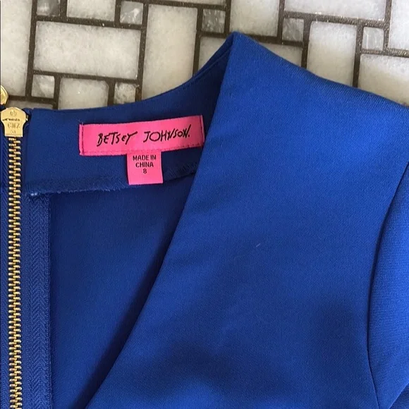 Betsey Johnson Blue Fit and Flare V-Neck Mini Dress - Picture 2 of 3
